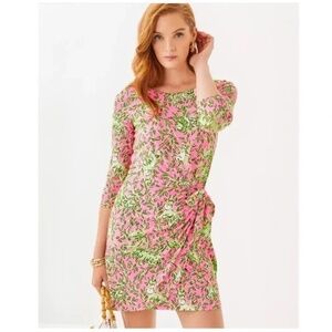 NWT Lilly Pulitzer Blaise 3/4 Sleeve Romper Dress in Rousseau Pink, size Medium
